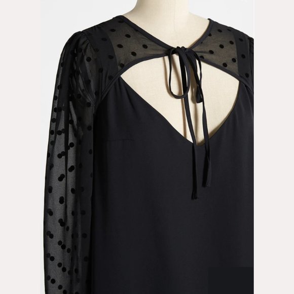 NEW Black Shift Dress with Polka Dot Sleeves - Picture 8 of 9